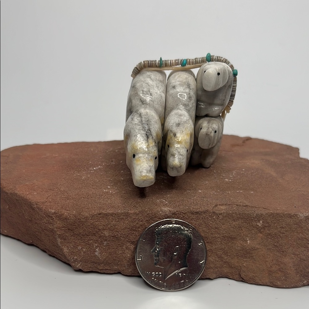 Handcrafted magnesite Stone Bear family figurine.